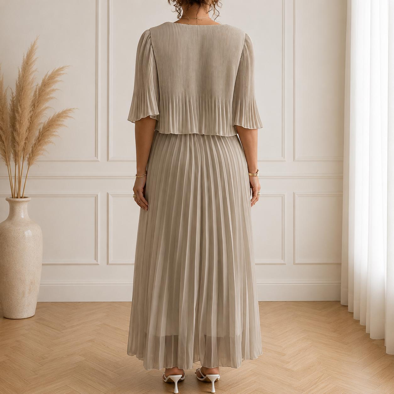 Women's Vintage Neckline Evening Dress with Pleats