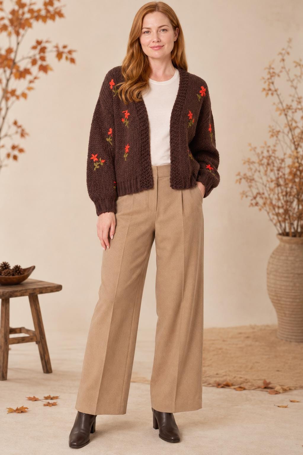 Women's Chunky Knit Embroidered Cardigan