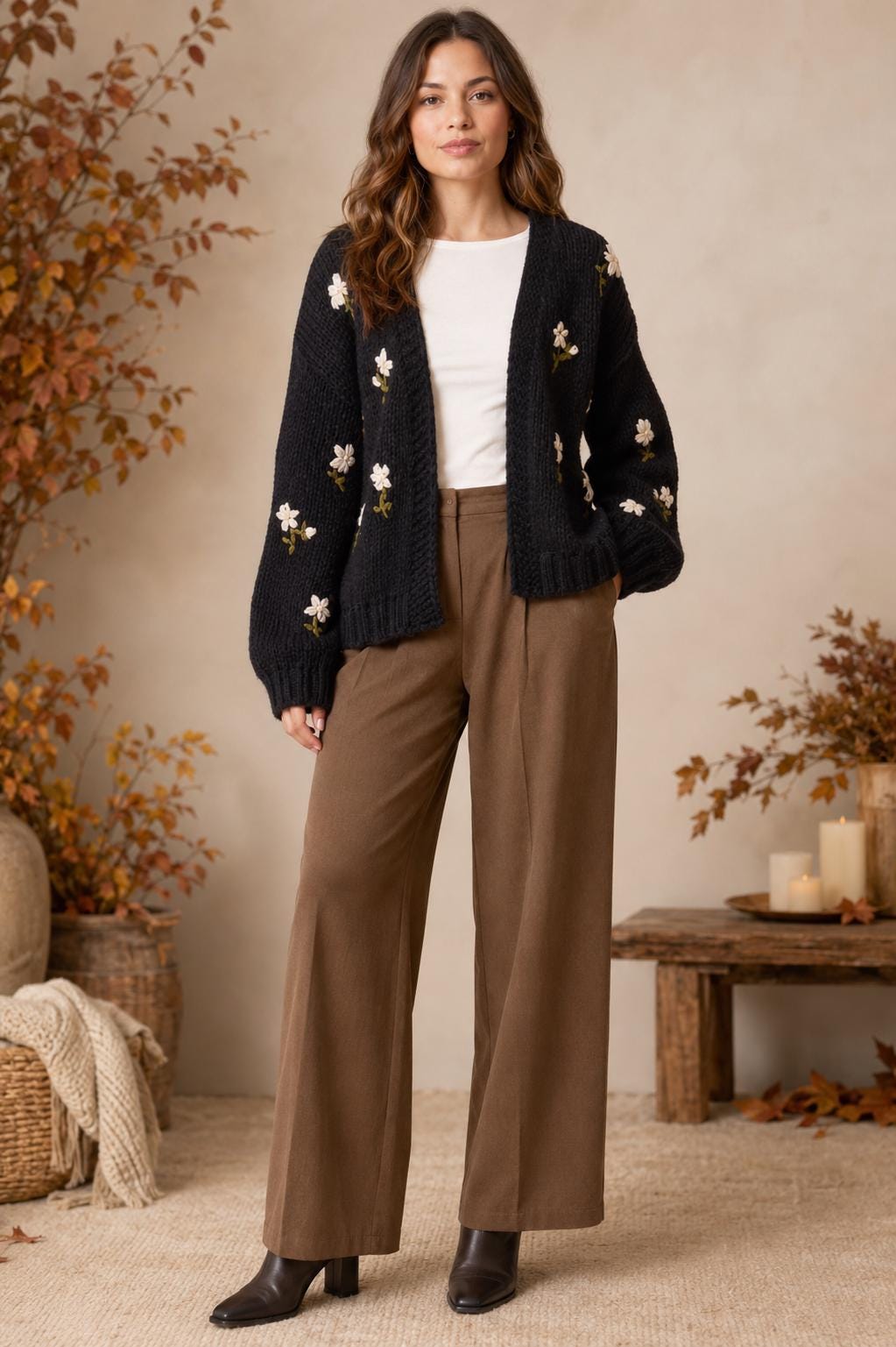 Women's Chunky Knit Embroidered Cardigan