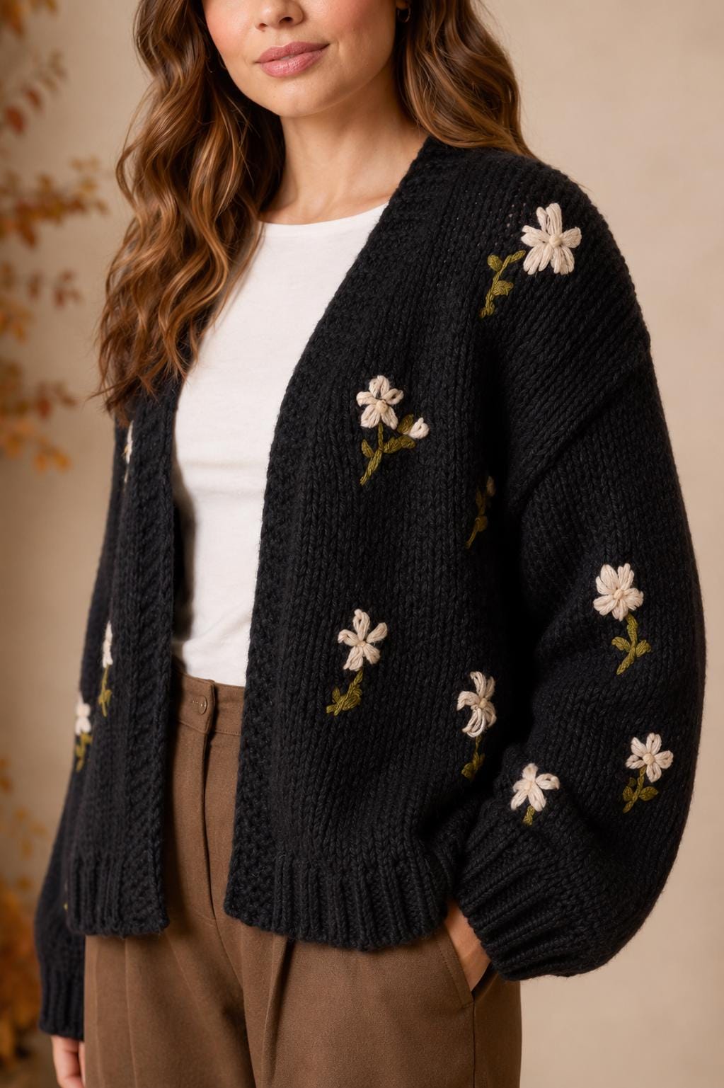 Women's Chunky Knit Embroidered Cardigan
