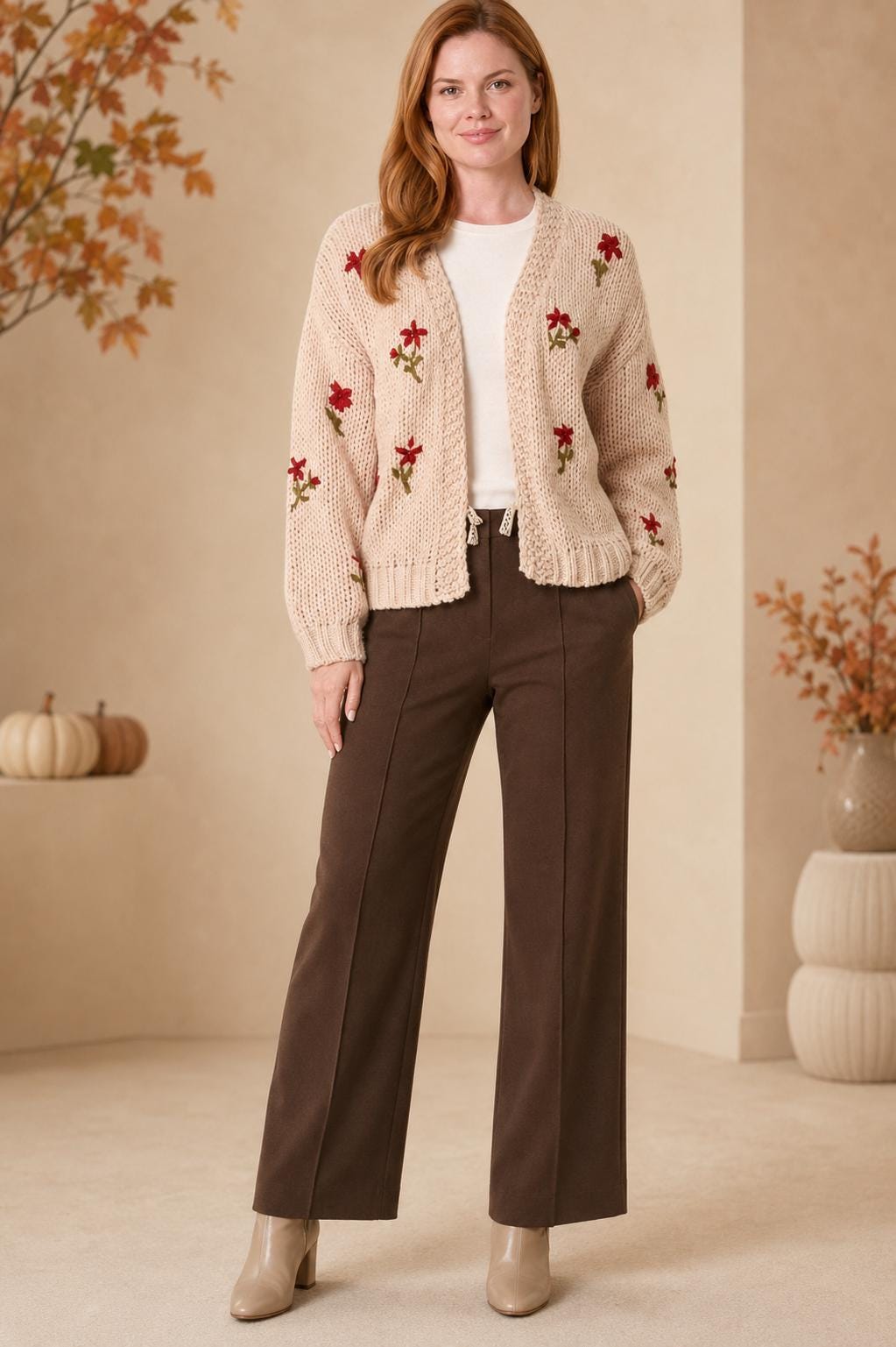 Women's Chunky Knit Embroidered Cardigan