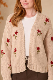 Women's Chunky Knit Embroidered Cardigan