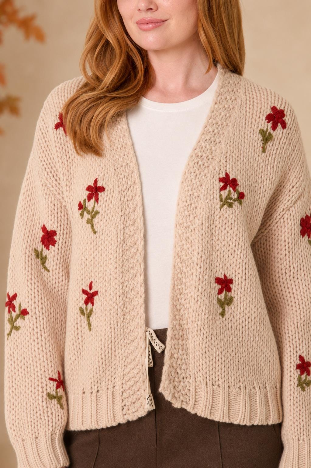 Women's Chunky Knit Embroidered Cardigan