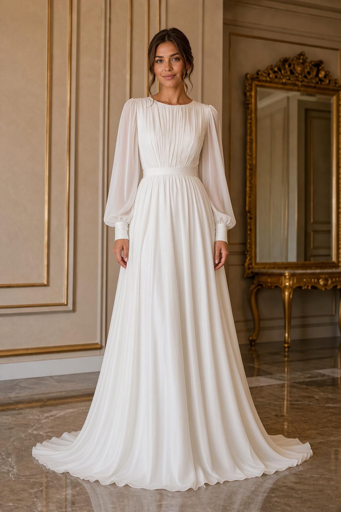 Women's Vintage Neckline Evening Dress in White
