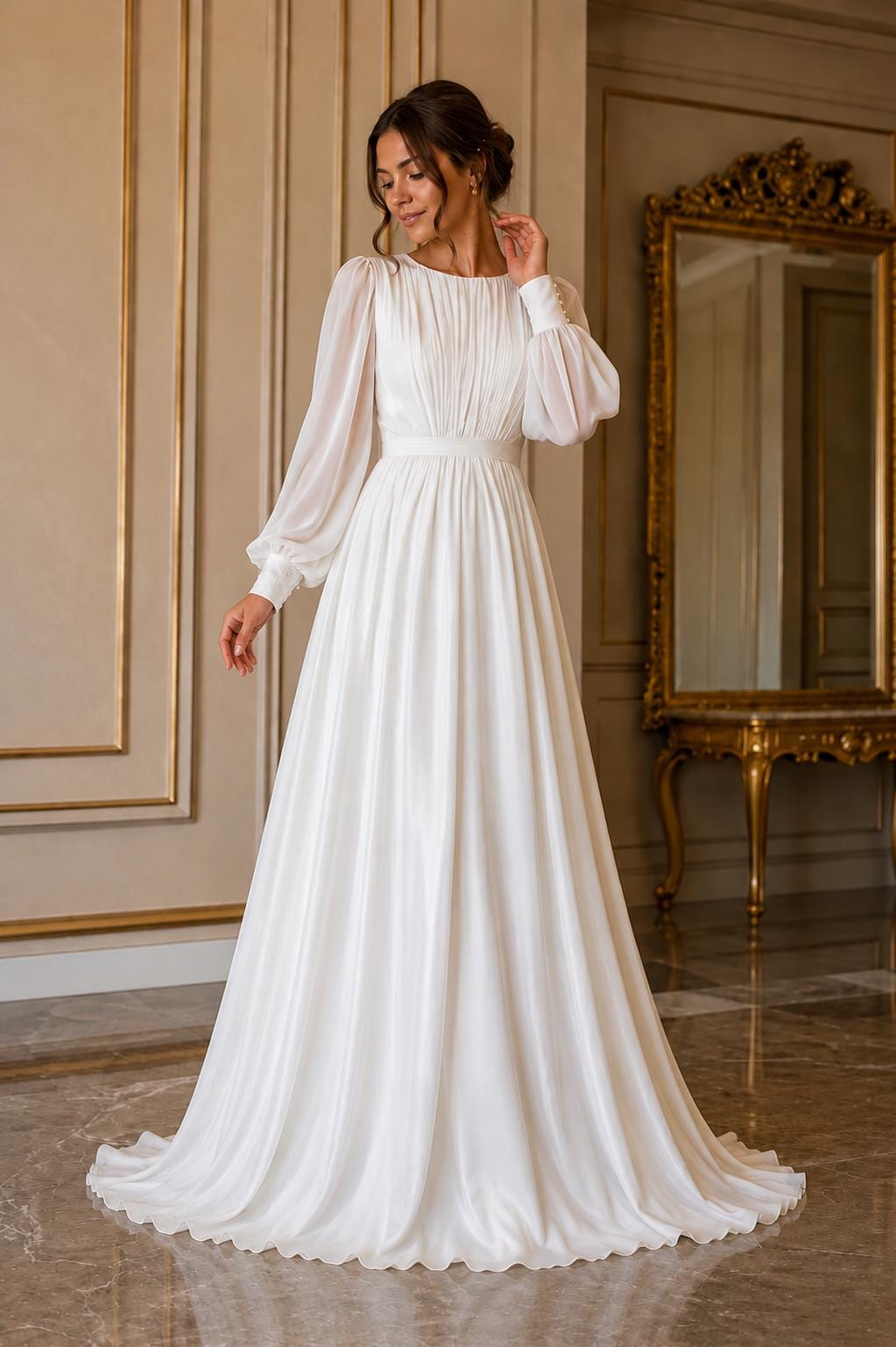 Women's Vintage Neckline Evening Dress in White
