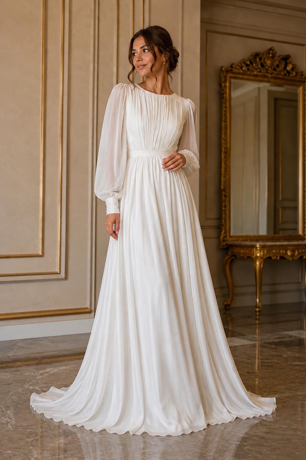 Women's Vintage Neckline Evening Dress in White