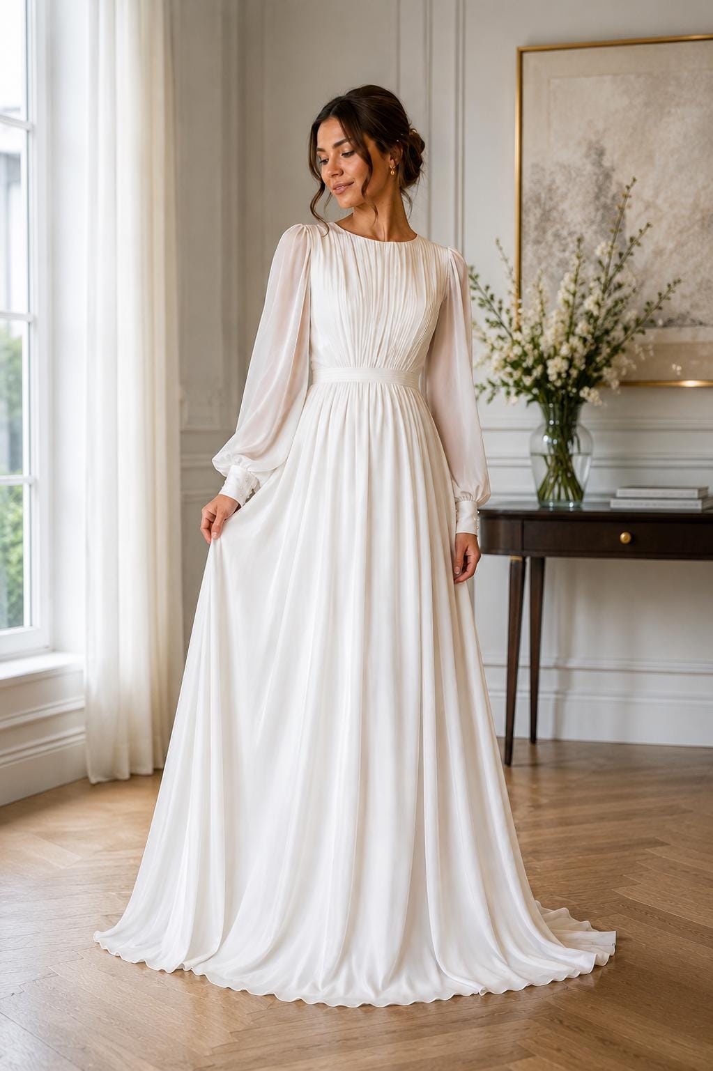 Women's Vintage Neckline Evening Dress in White