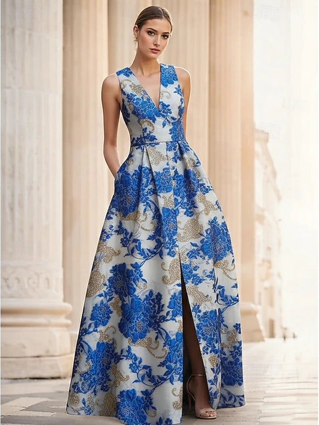 Women's Vintage Neckline Evening Dress in Cobalt