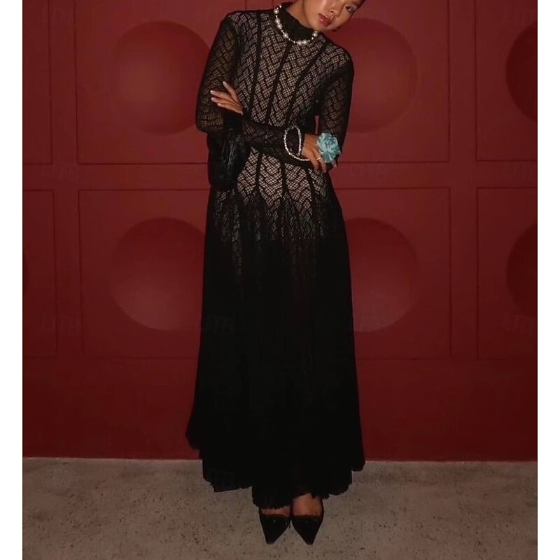 Women's Vintage Neckline Evening Dress with Embroidery