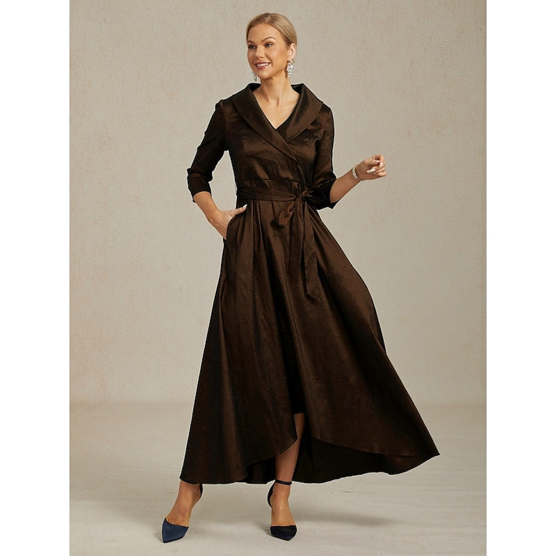 Women's Vintage Neckline Evening Dress in Mocha
