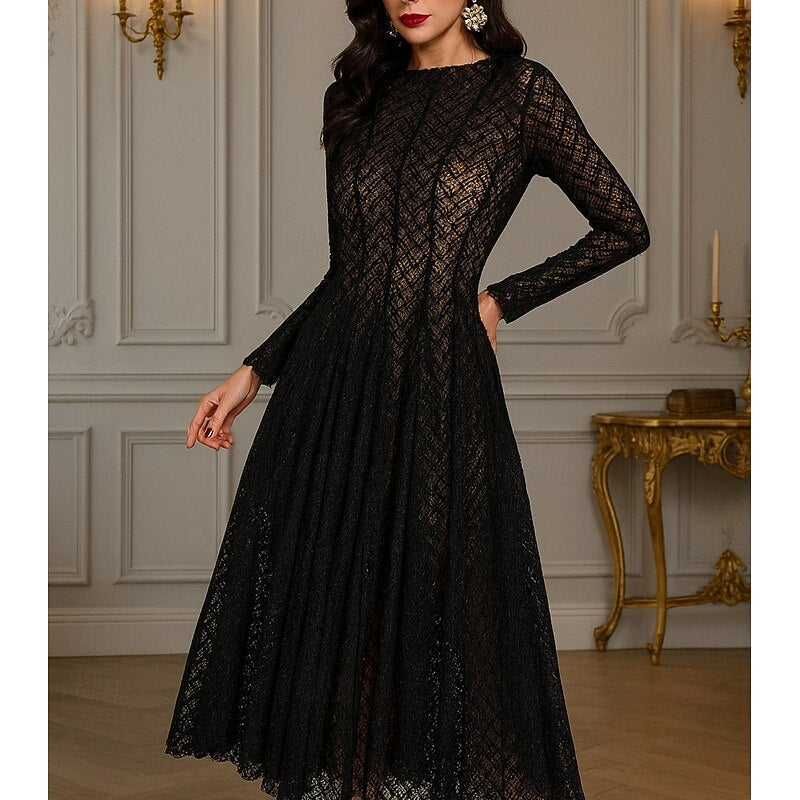 Women's Vintage Neckline Evening Dress with Embroidery