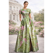 Women's Vintage Neckline Evening Dress in Sage