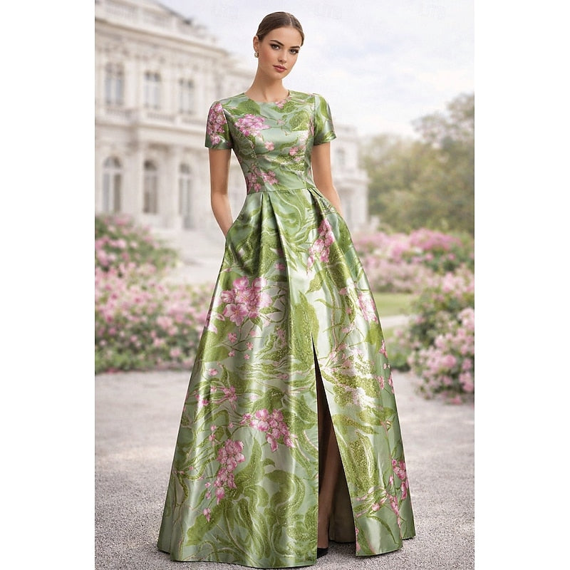 Women's Vintage Neckline Evening Dress in Sage