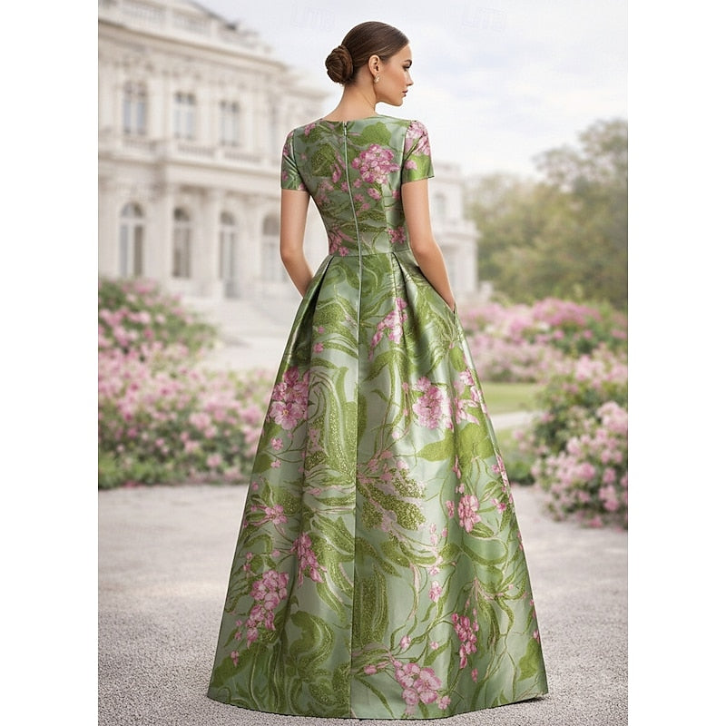 Women's Vintage Neckline Evening Dress in Sage