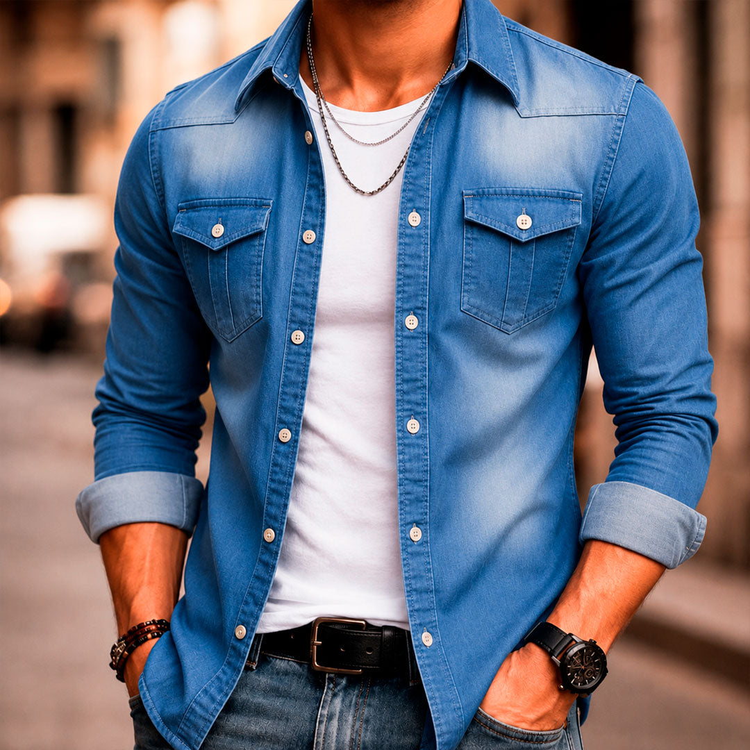 Men's Adaptive Fit Cotton Denim Button-Down Shirt