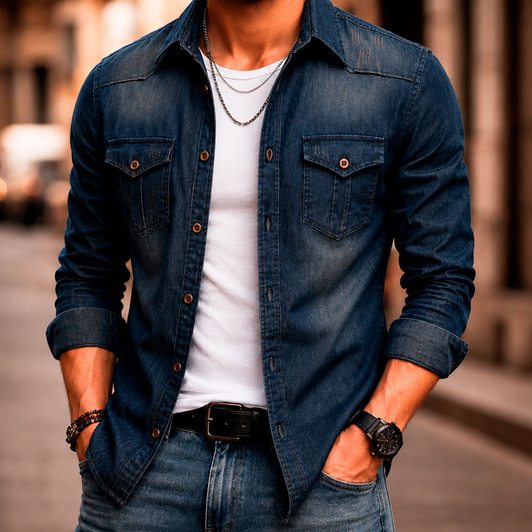 Men's Adaptive Fit Cotton Denim Button-Down Shirt