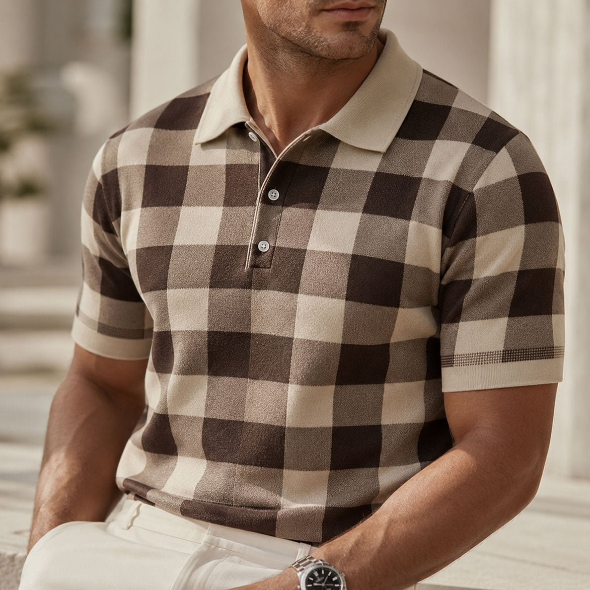 Men's Mixed Print Short Sleeve Polo Shirt