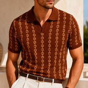 Men's Knitted Cotton Geometric Pattern Polo Shirt