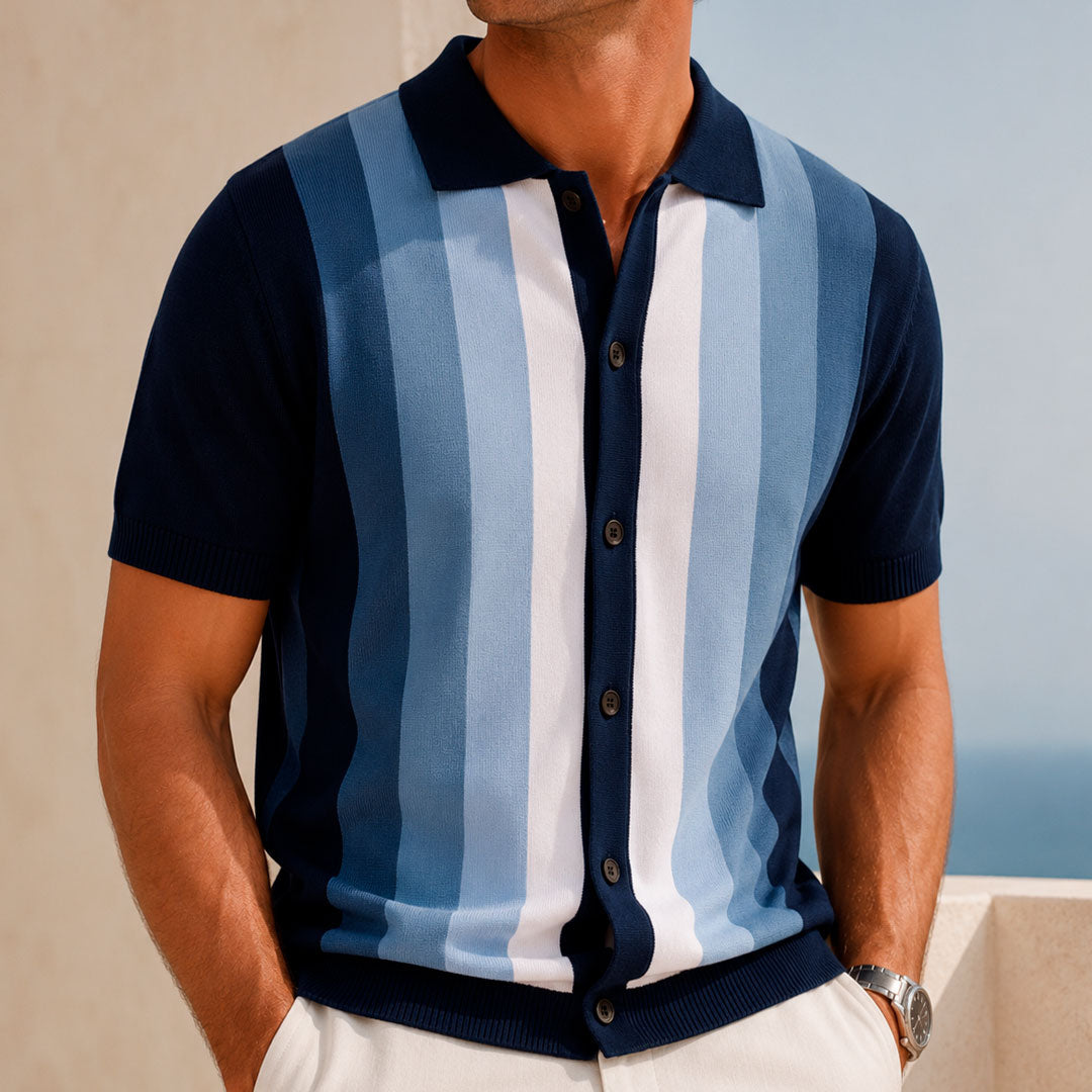 Men's Vertical Stripe Knit Polo Shirt