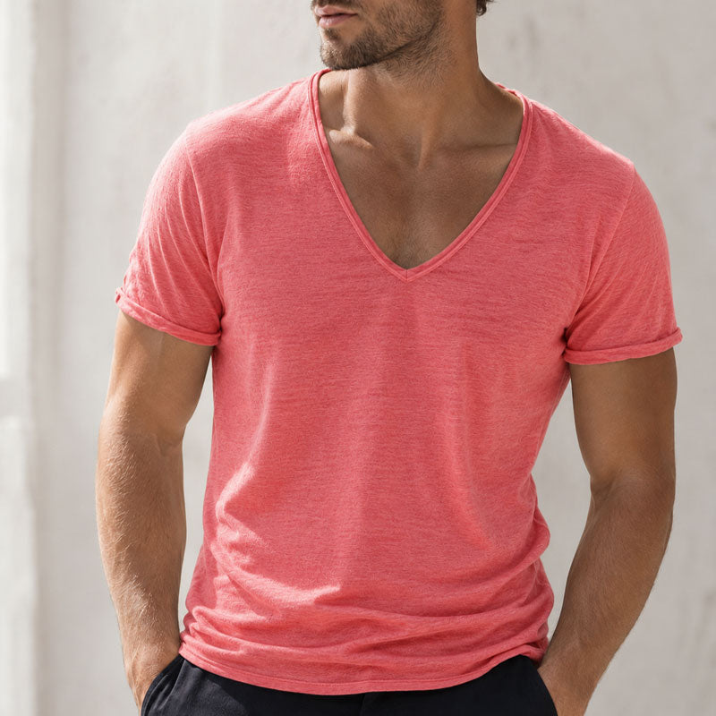 Men's Slub Cotton V-Neck T-Shirt