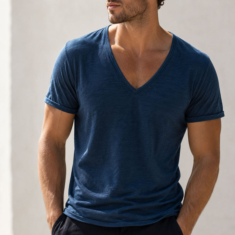 Men's Slub Cotton V-Neck T-Shirt