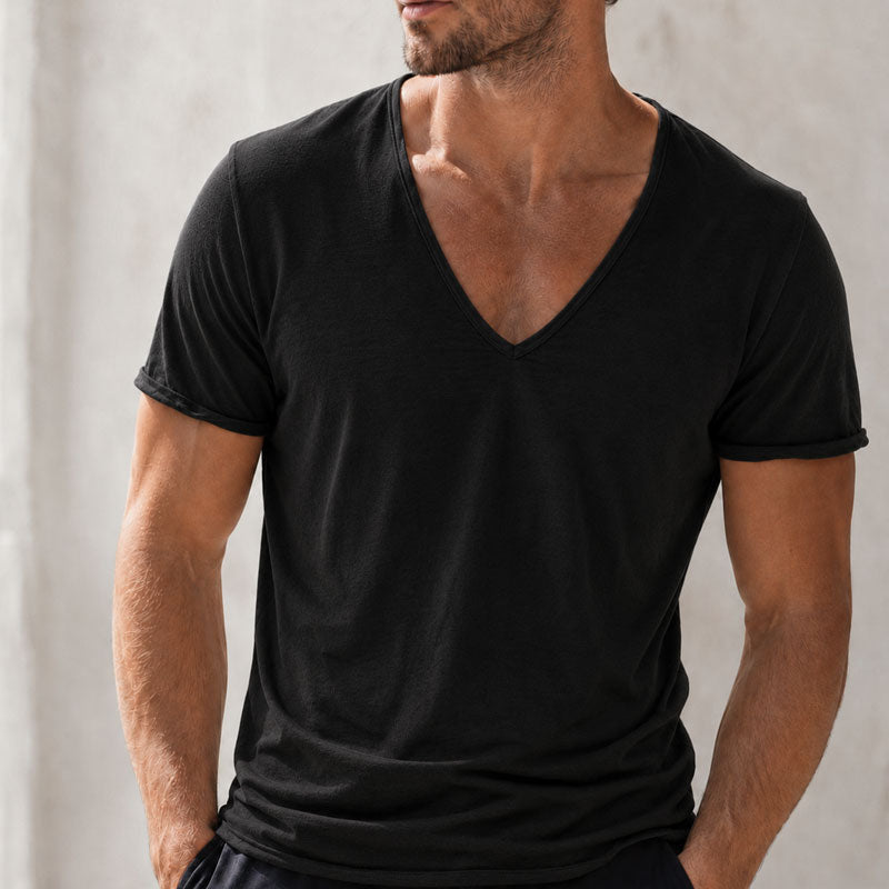 Men's Slub Cotton V-Neck T-Shirt
