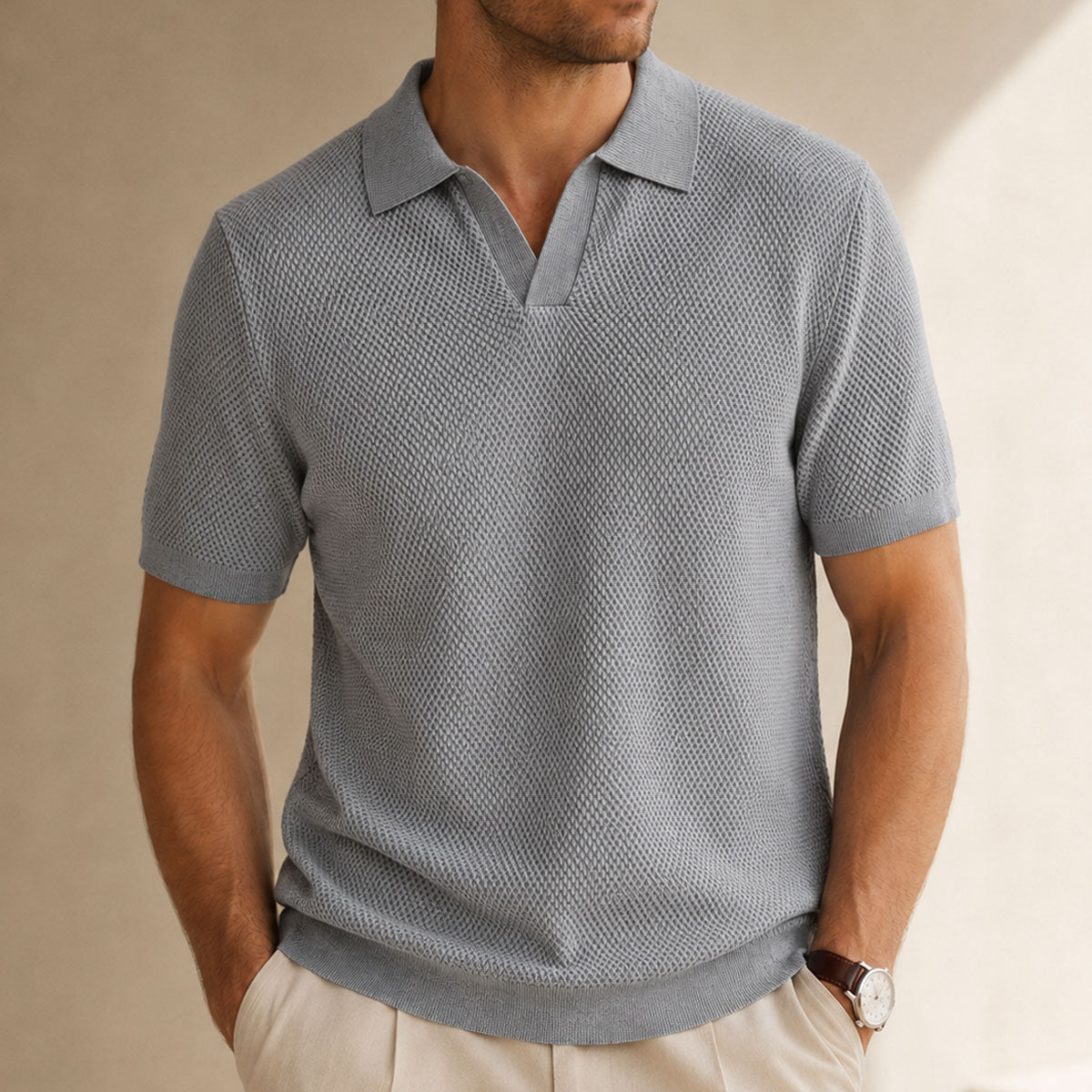 Men's Textured Cotton-Blend Polo Shirt