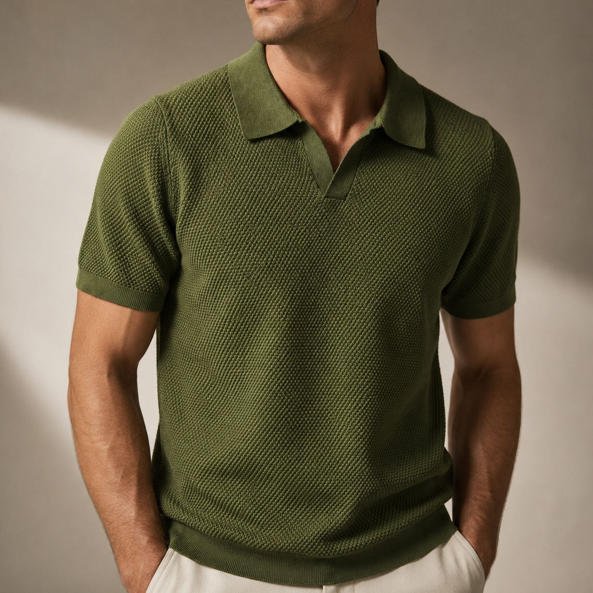 Men's Textured Cotton-Blend Polo Shirt