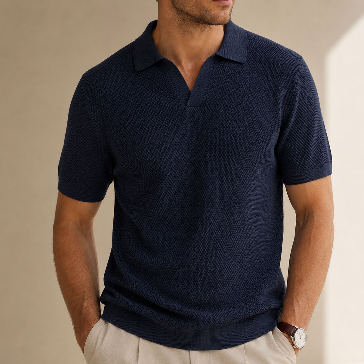 Men's Textured Cotton-Blend Polo Shirt