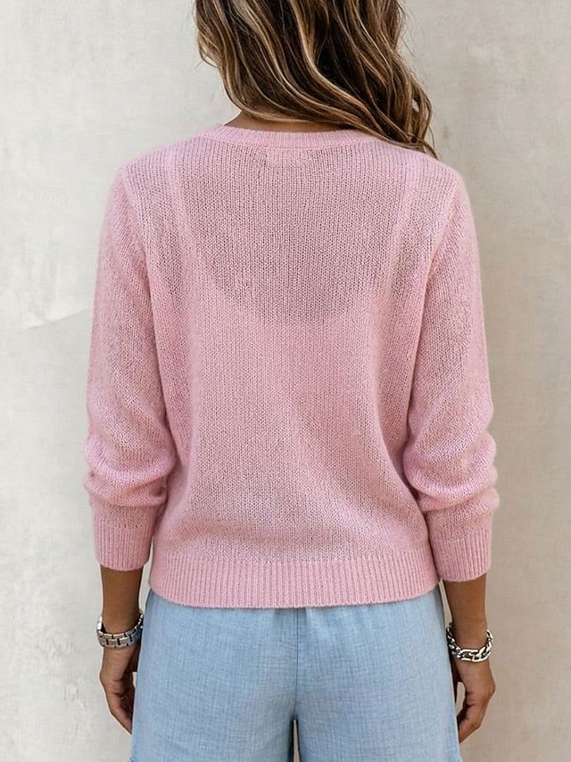 Women's Crew Neck Ribbed Cardigan