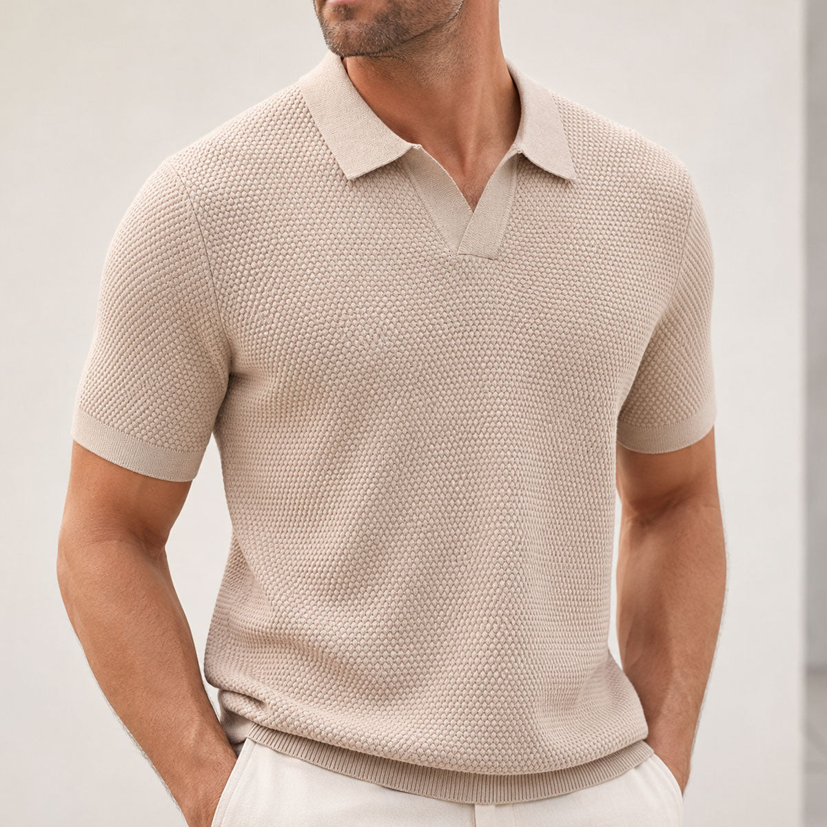 Men's Woven Pineapple Knit Polo Shirt