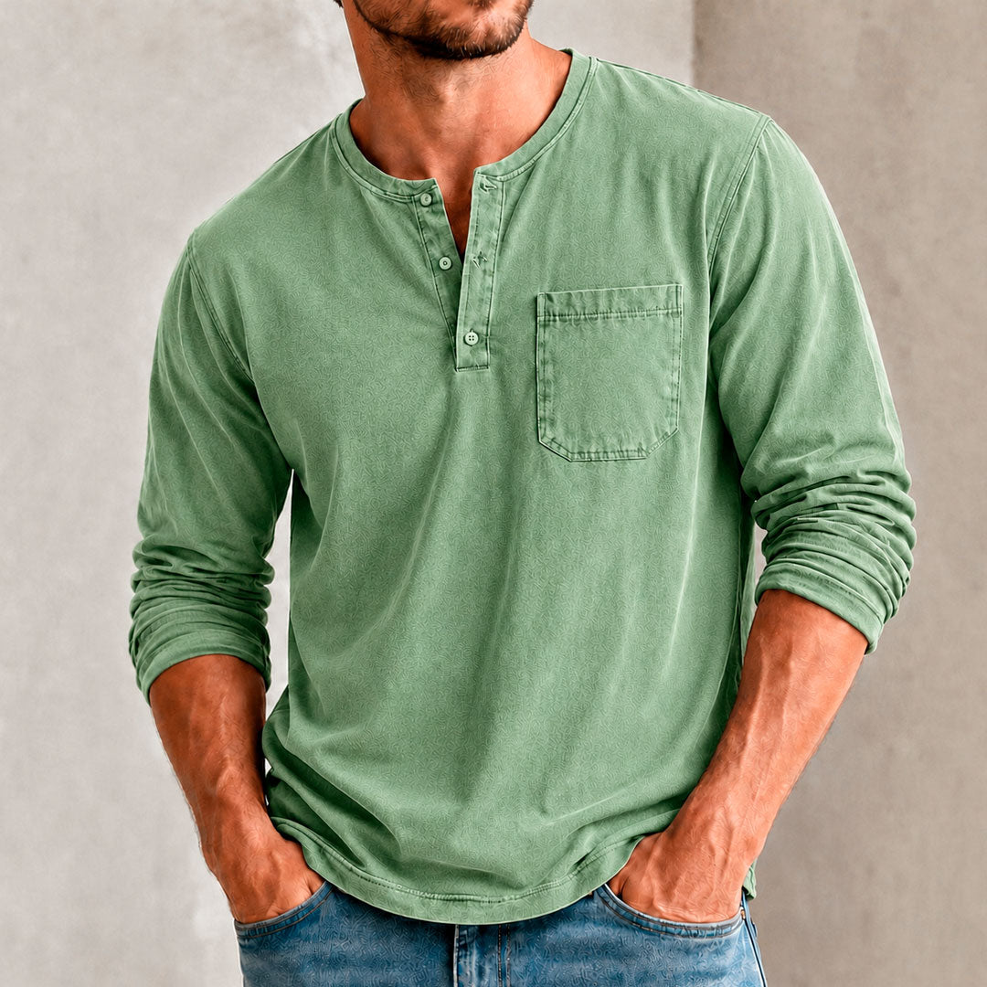 Men's Vintage-Washed Bamboo Cotton Long Sleeve Henley