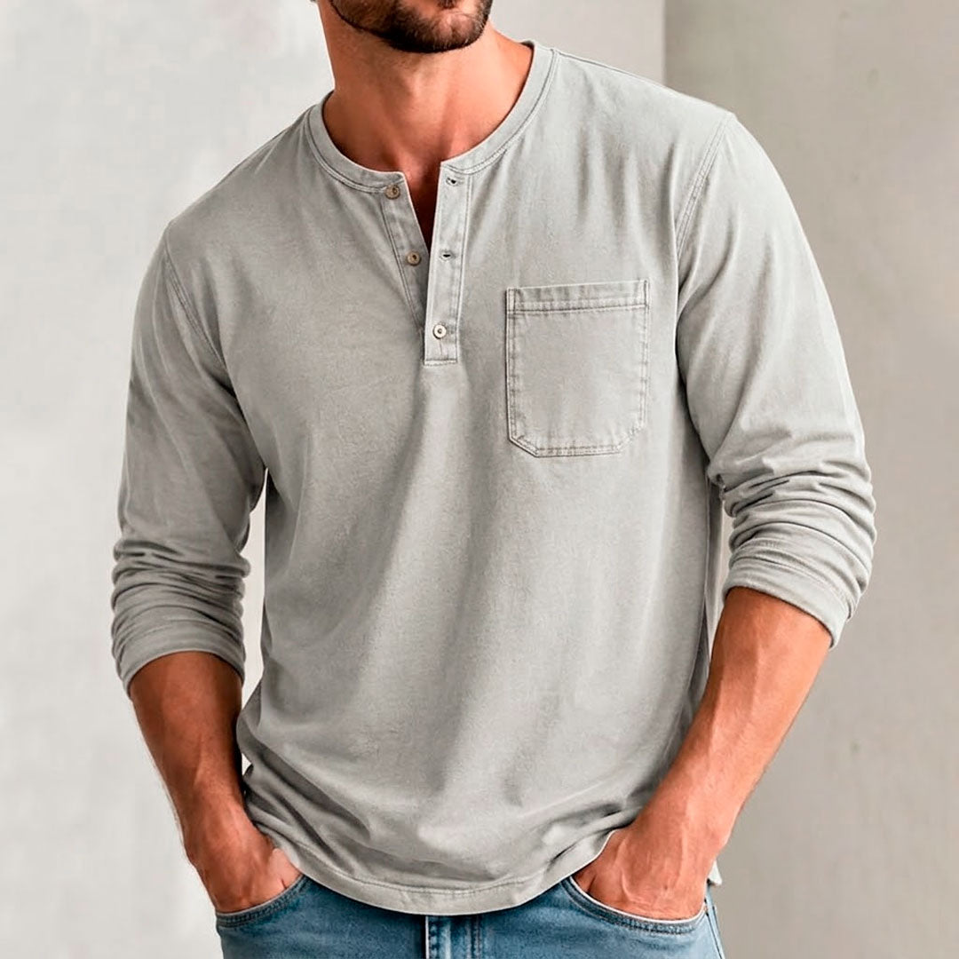 Men's Vintage-Washed Bamboo Cotton Long Sleeve Henley
