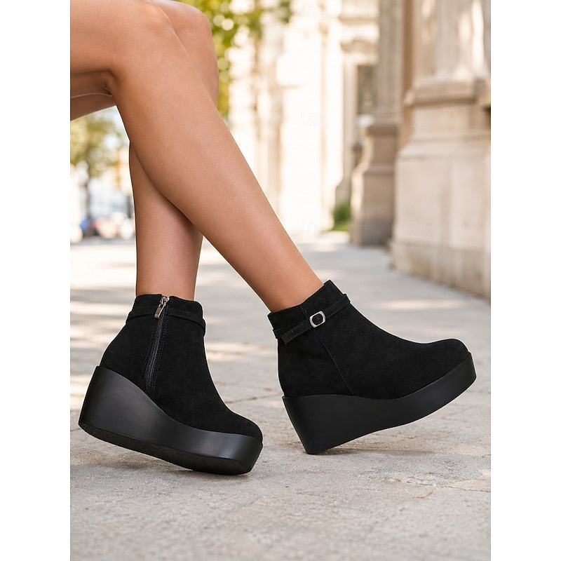 Women's Black Platform Wedge Booties
