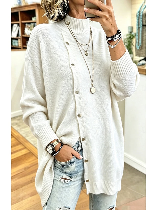 Women's Turtleneck Snap Button Tunic Sweater