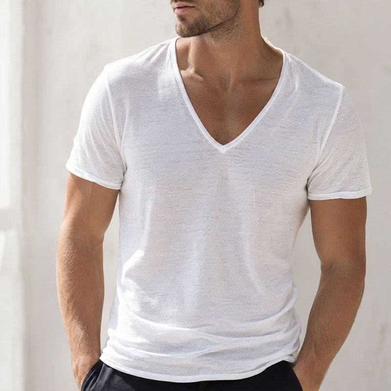 Men's Slub Cotton V-Neck T-Shirt