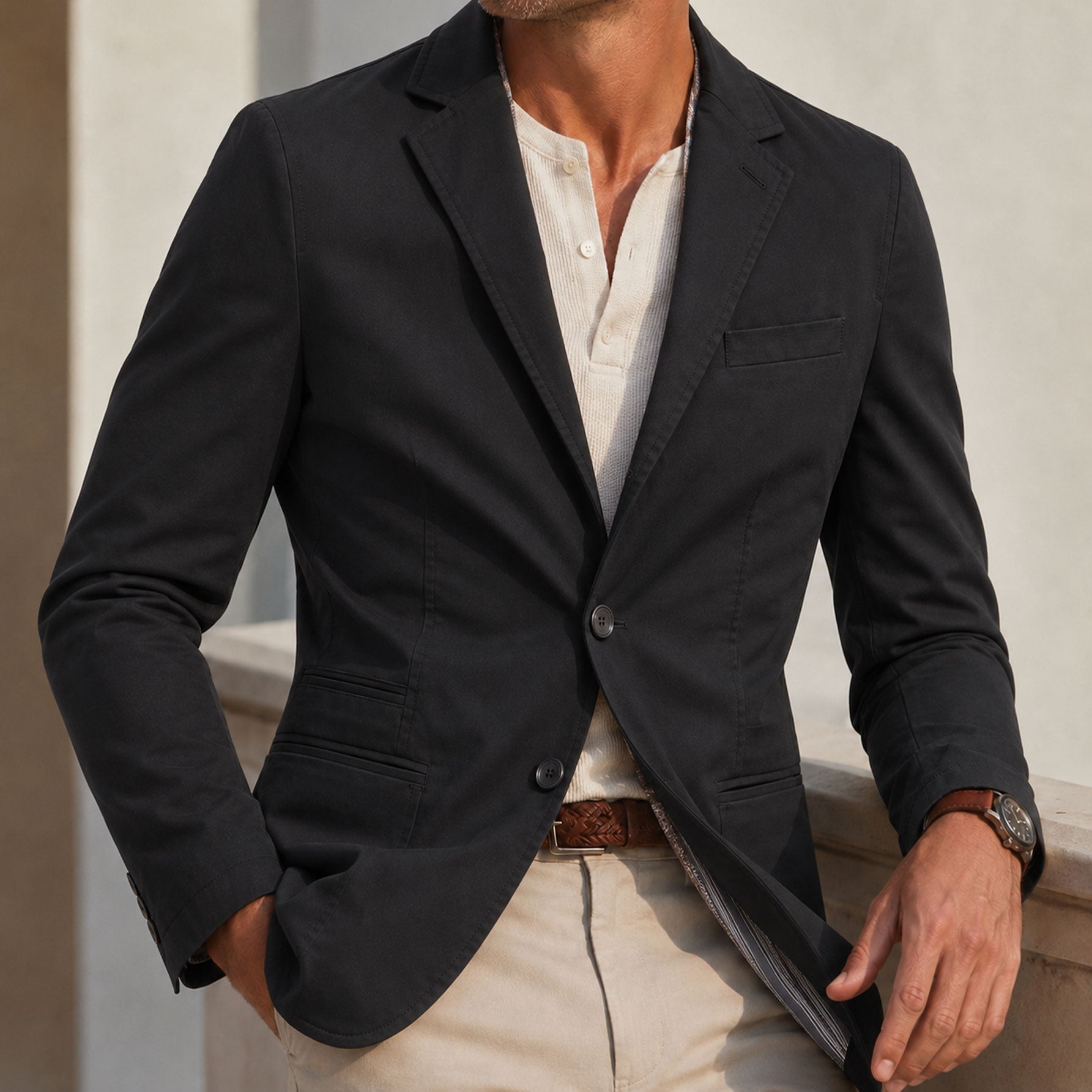 Men's Cotton-Blend Lapel Men's Blazer Jacket