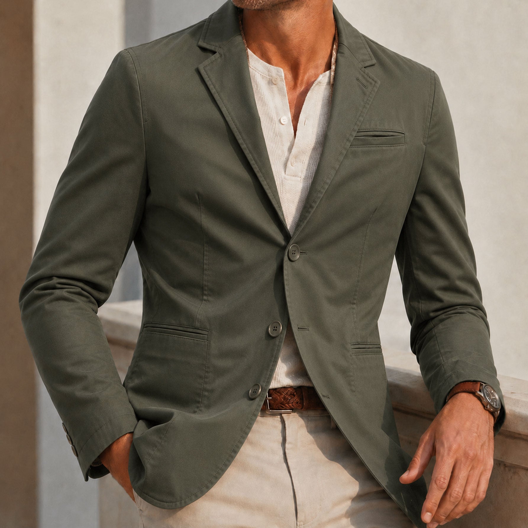 Men's Cotton-Blend Lapel Men's Blazer Jacket