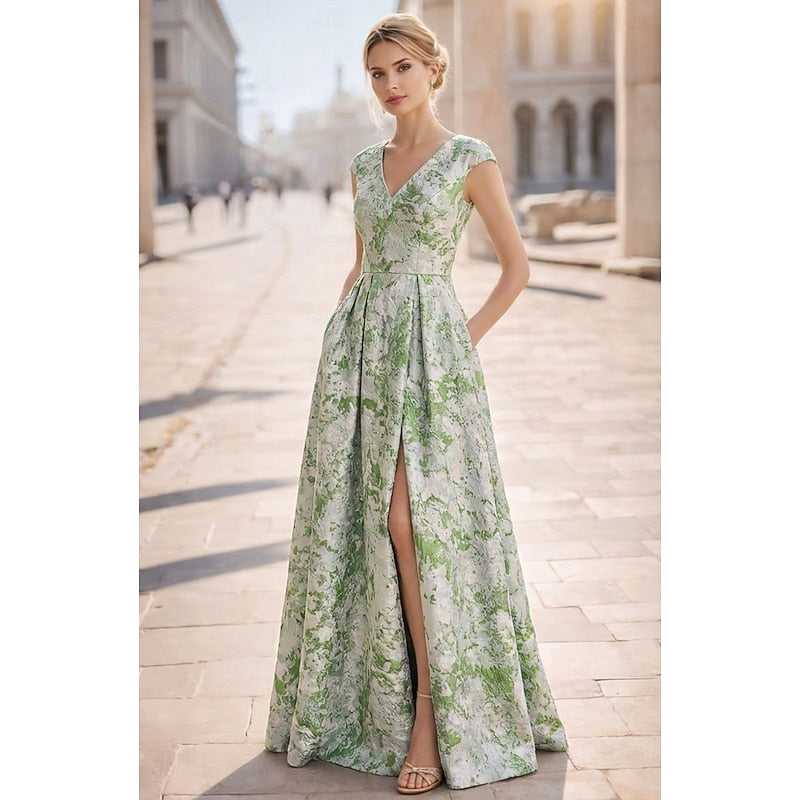 Women's Vintage Neckline Evening Dress in Emerald