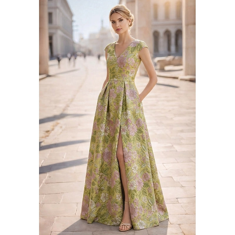 Women's Vintage Neckline Evening Dress in Emerald